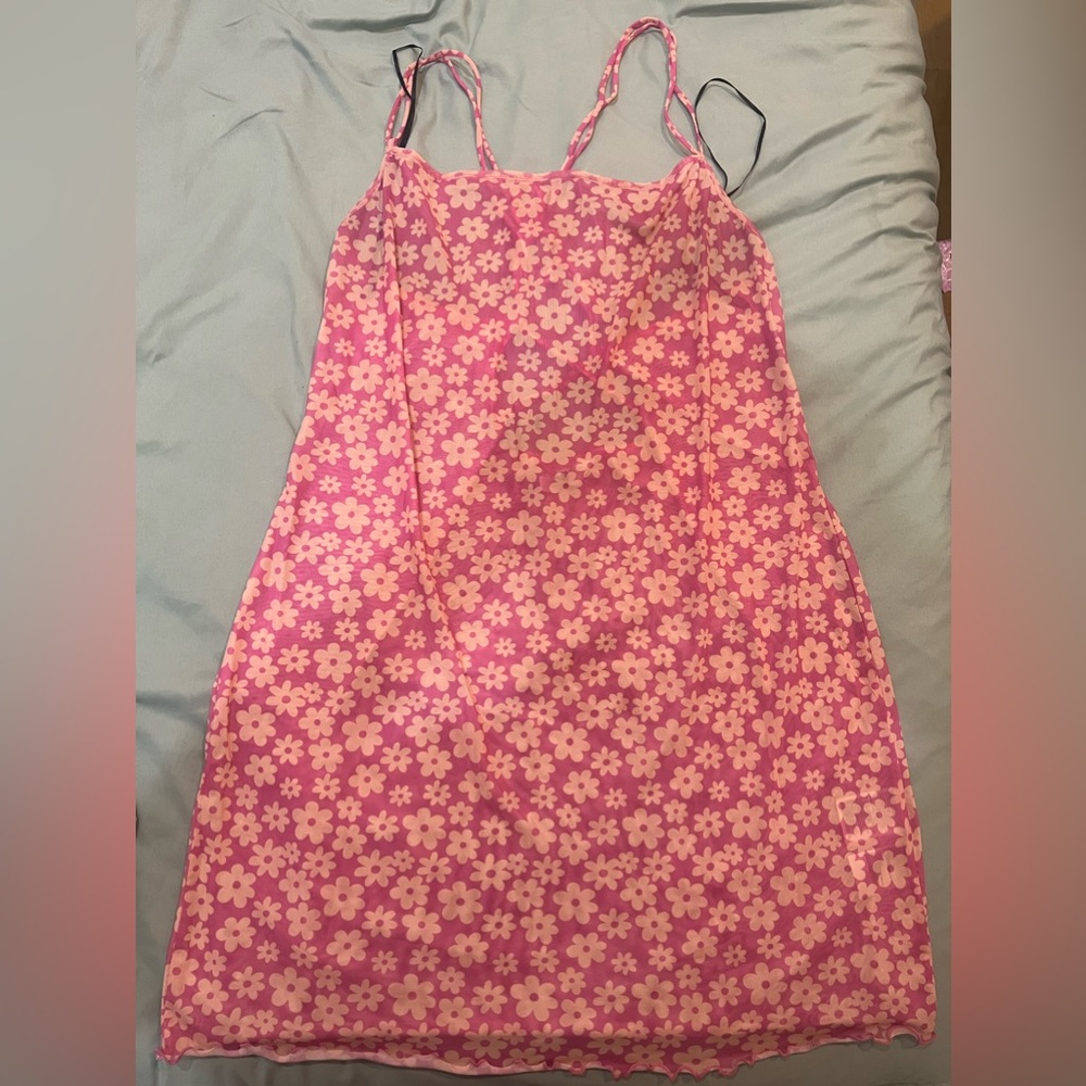 Pink and orange mesh flower dress